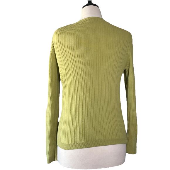 Talbots Ribbed Sweater Women’s Petite Lg Pullover Long Sleeve Fitted Pea Green - Picture 4 of 5
